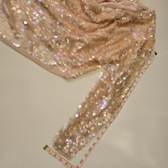 VTG Large Pink Ivory Full Sequin Glam Silk Evening Blouse 80s Beaded Iridescent‎ - Picture 16 of 16